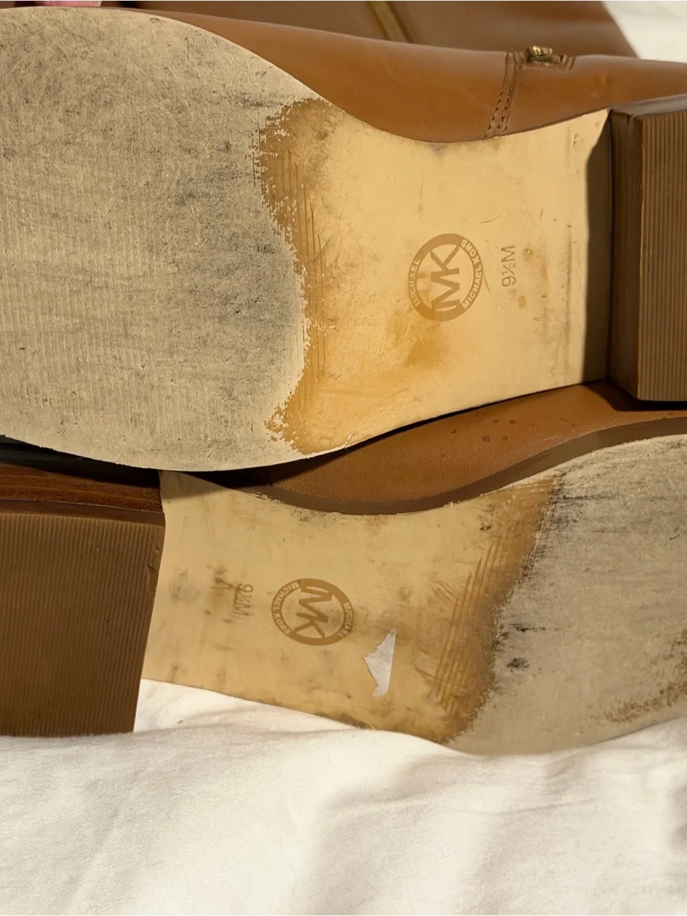Michael Kors Cognac Leather Over-The-Knee Boots with Gold MK Accent